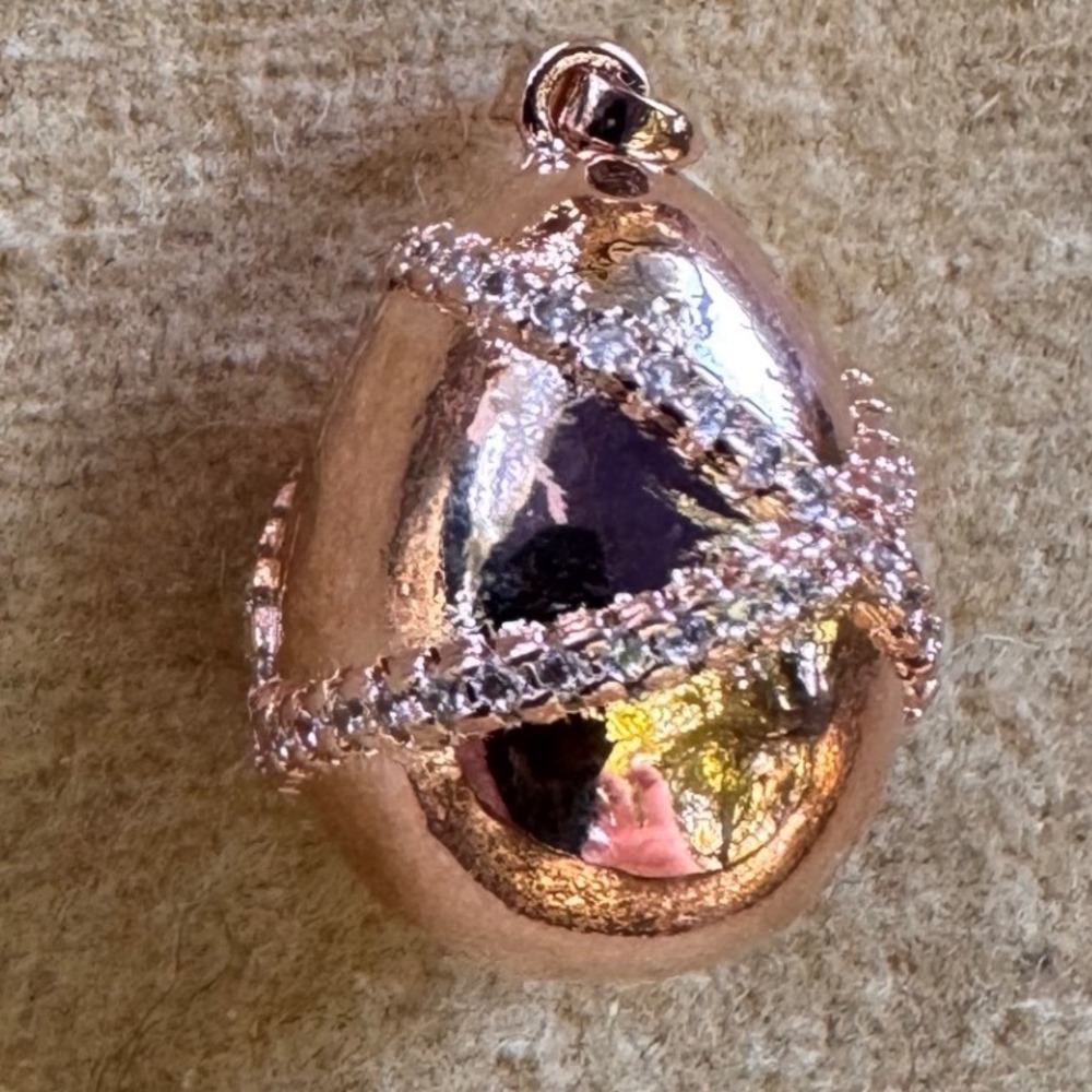 New Mini Egg‎ Pendant Rose Gold Crystal Accent Charm Necklace Jewelry Women NWOT